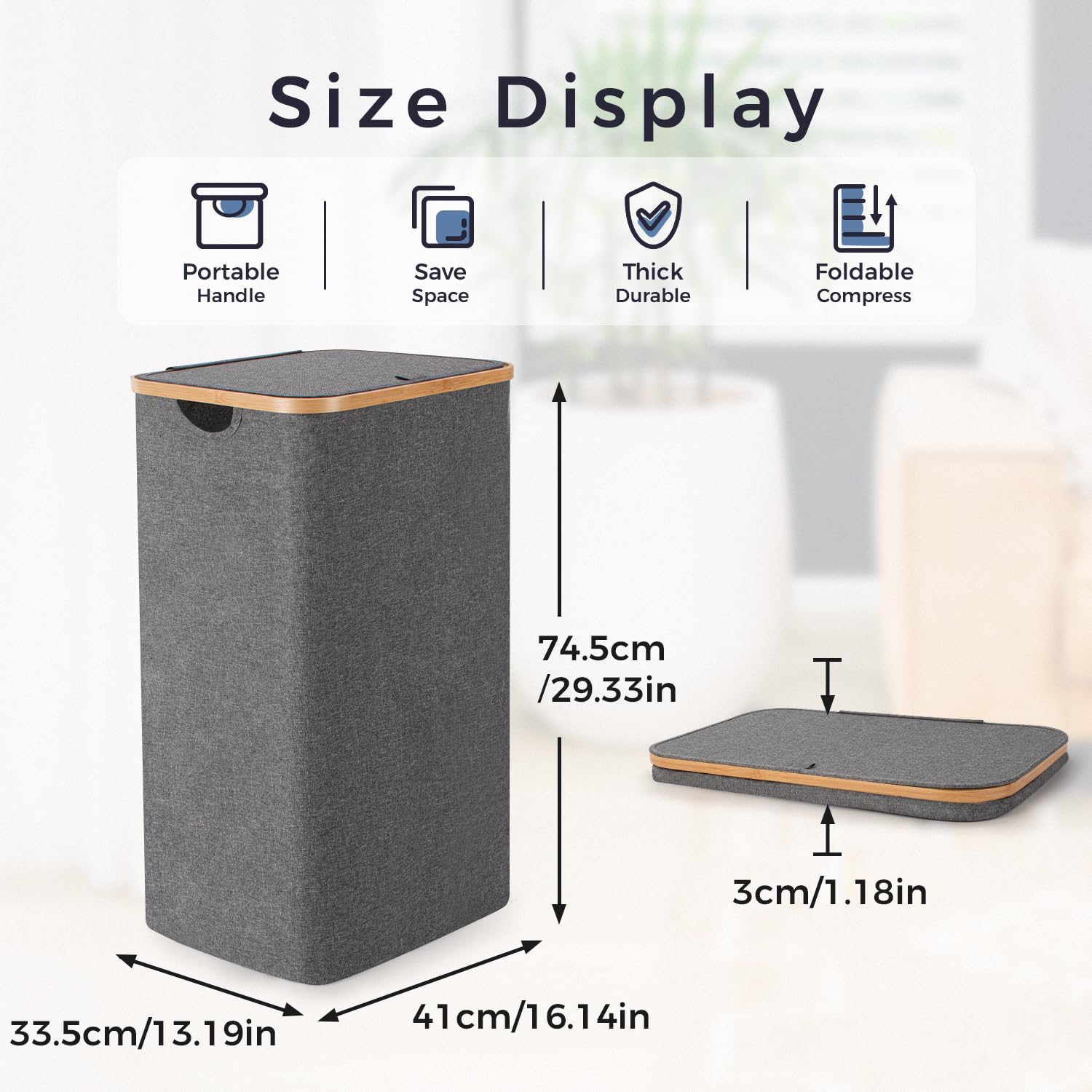 Panier à Linge 145L Avec Couvercle & 2 Sacs Amovibles - Noir - Rangement Pliable