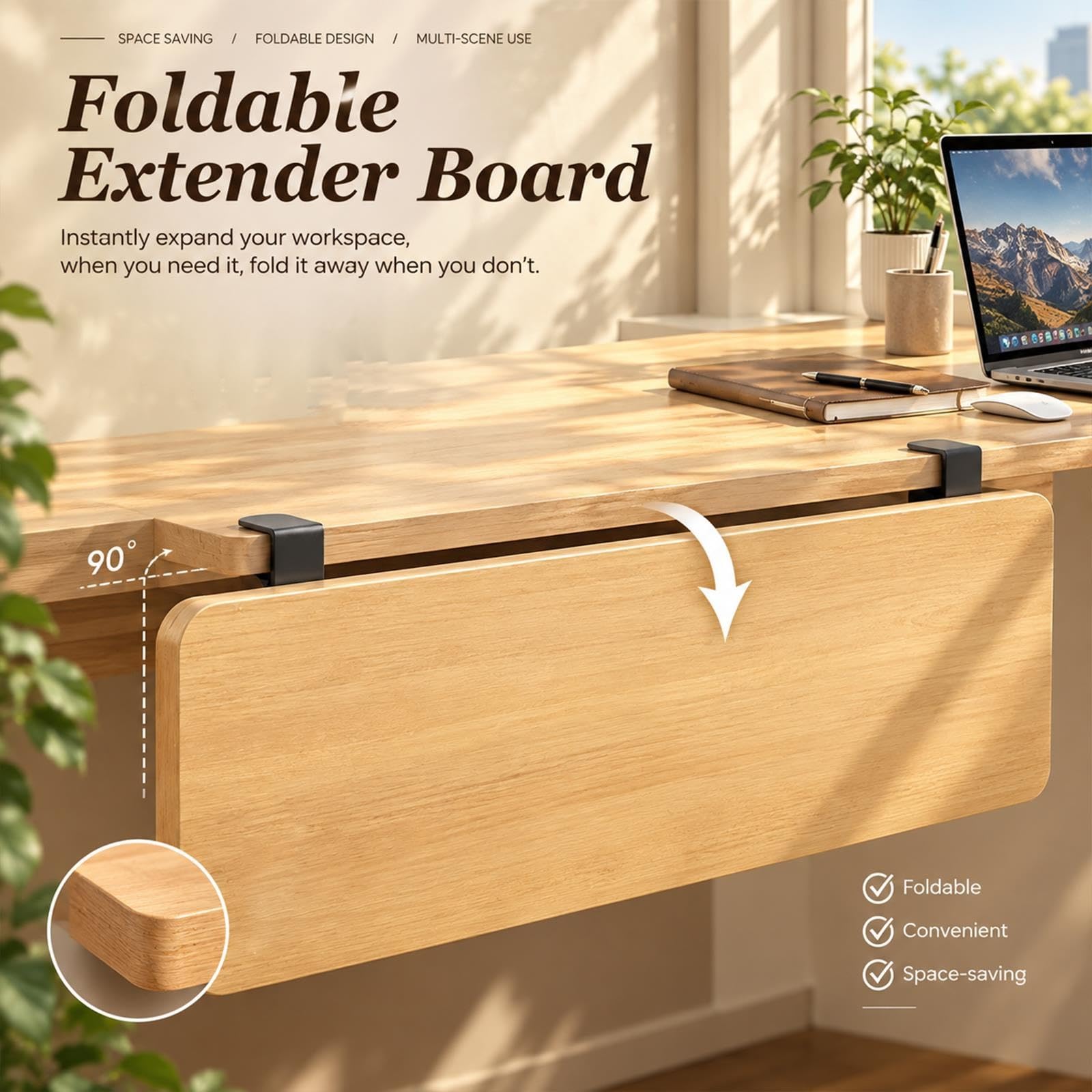 Desk Extension Panel, Foldable Storage Rack With Clip