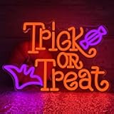Trick or Treat Neon Sign for Wall Decor Dimmable LED Neon Halloween Light for Wall Decor, LED Halloween Light Up Sign Decor for Wall Bedroom Home Bar Halloween Party Decor Halloween Present for Trick or Treat Party Backdrop