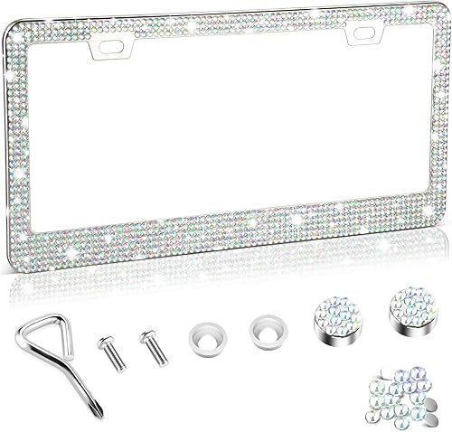 Vista 44 de Amiss Marco de matrícula brillante para mujer, 2 unidades de diamantes de imitación hechos a mano de cristal de acero inoxidable de alta calidad