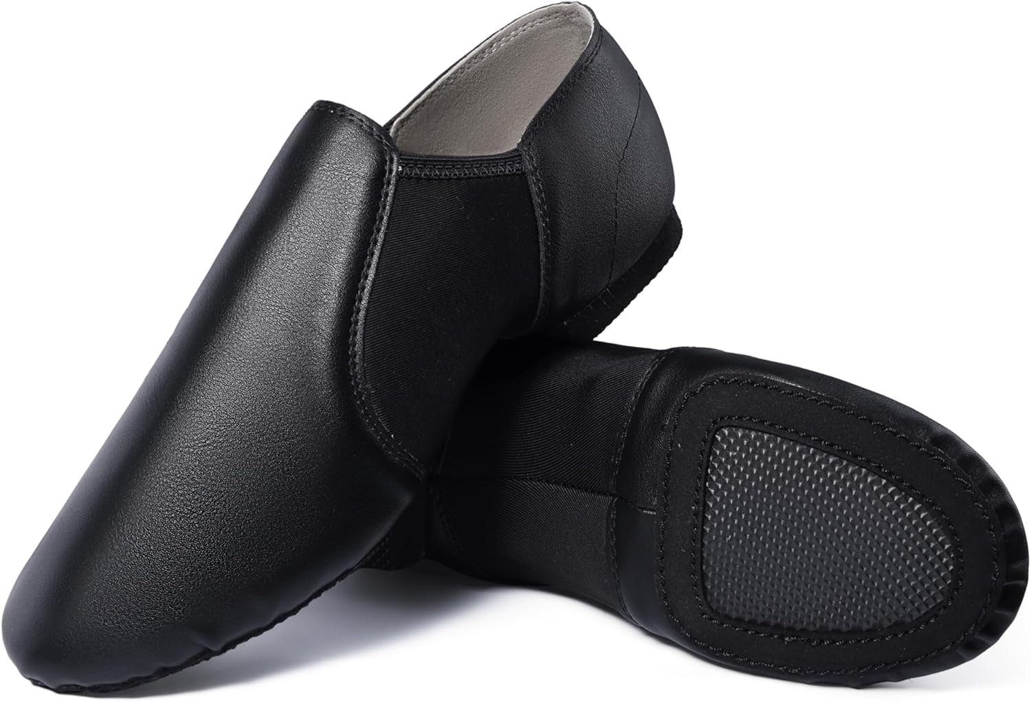 Linodes Unisex PU Leather Upper Slip-on Jazz Shoe with Upgraded Abrasion Resistant Suede Outsole for Women and Men's Dance Shoes