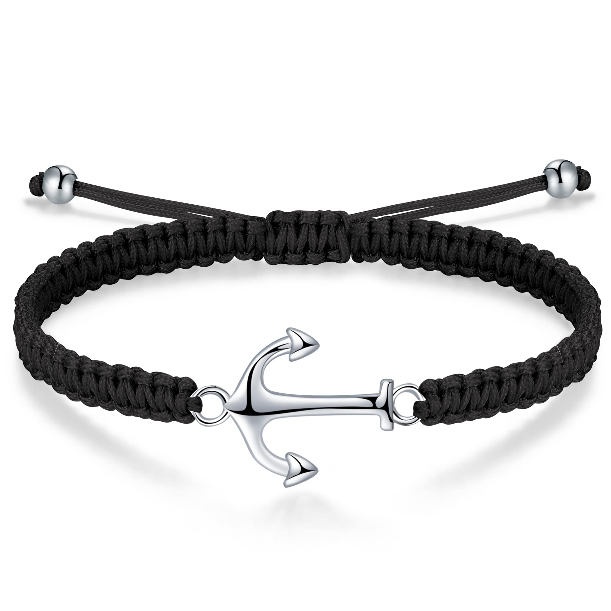 J.Endéar Pulsera Ancla Plata 925 Hecha A Mano Trenzada Filigrana Cuerda Pulsera Mujeres Hombres Verano Náutico Mar Joyería Regalo