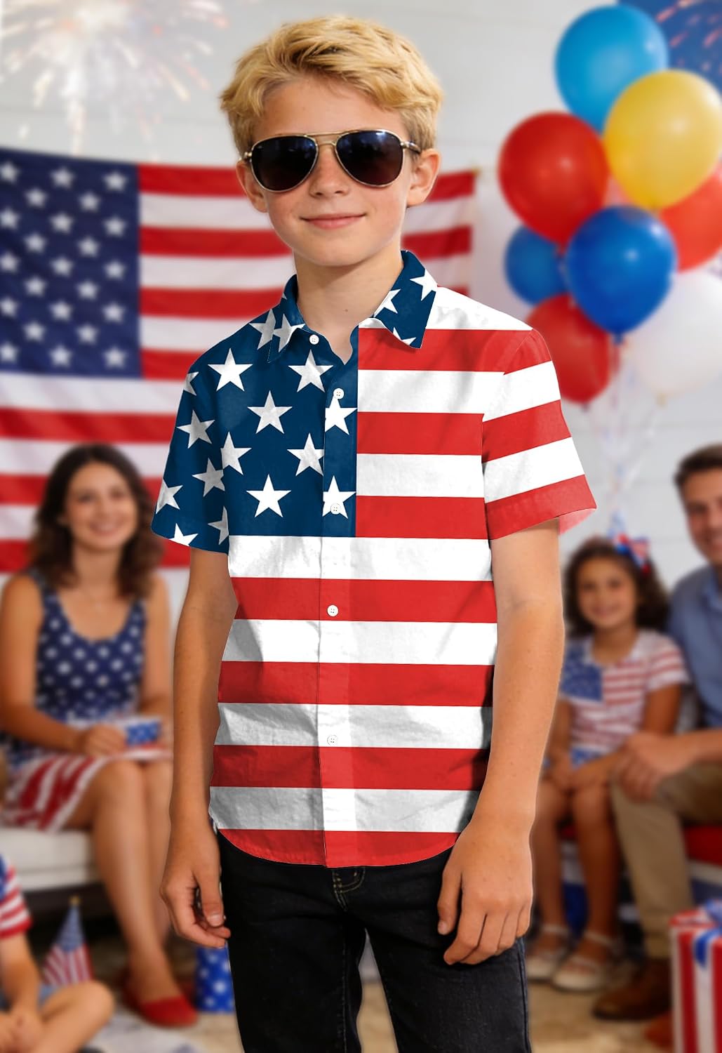 USA Flag Shirt Kids 4th of July Button Down Shirts Girls Boys Patriotic Short Sleeve Independence Day Tee Tops 5-14y