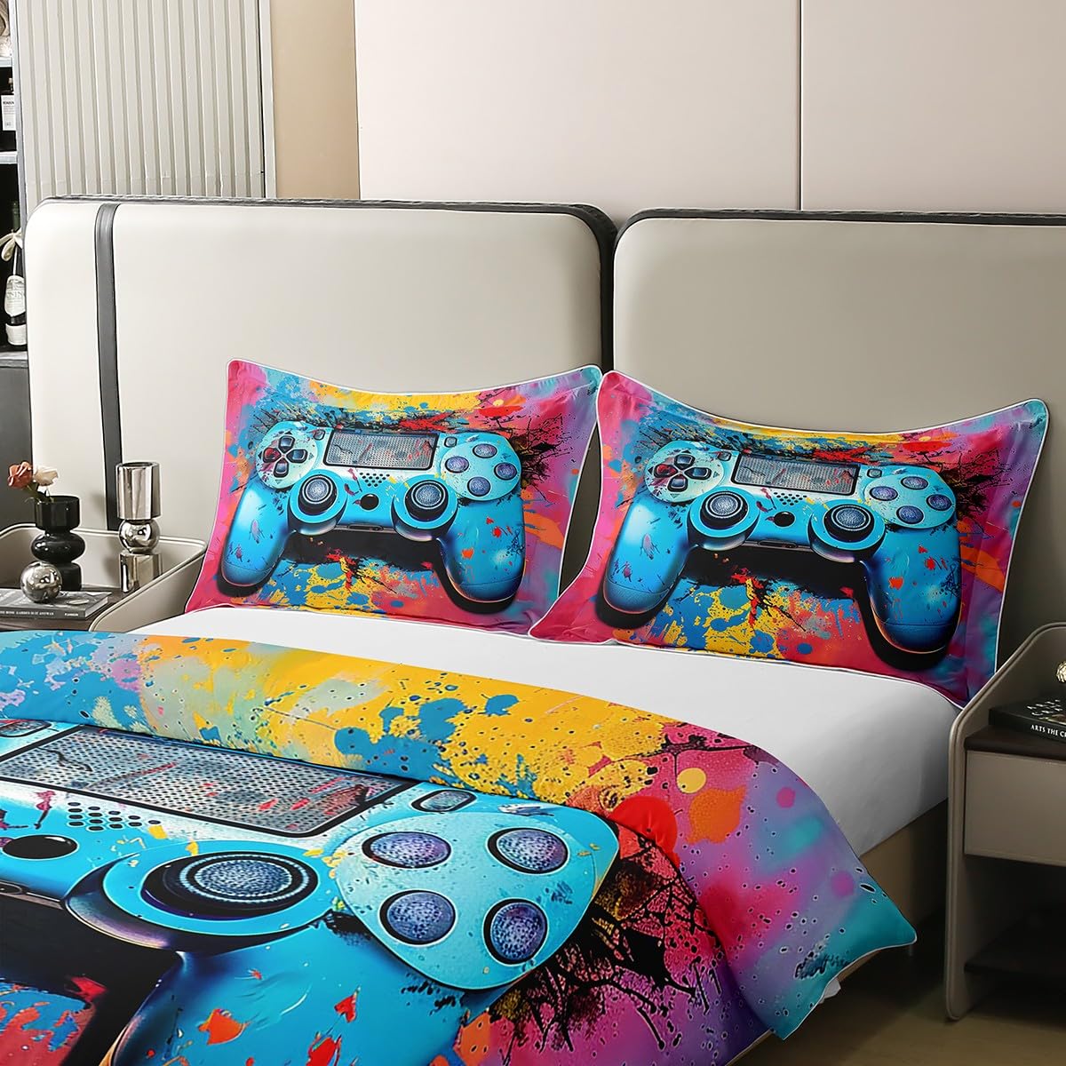 Homemissing Kids Gamer Duvet Cover 100% Cotton Game Controller Bedding Set Double Girls Bedroom Decor Gaming Gifts Comforter Cover Set Gamepad Colorful Bedspread Cover With 2 Pillow Case No Comforter - Image 4