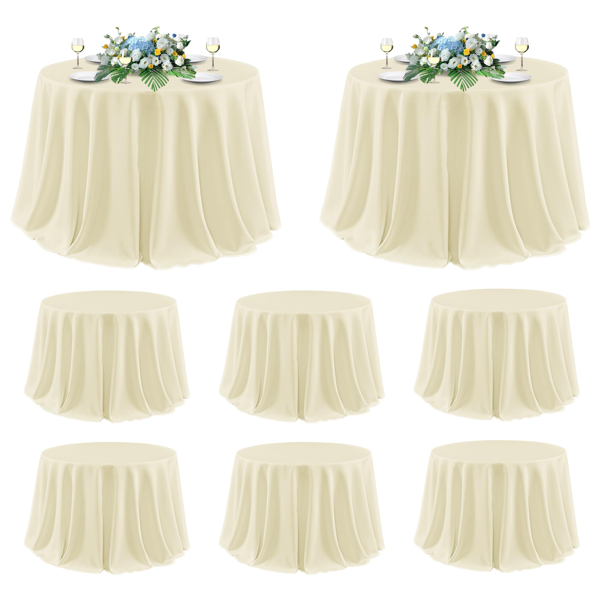 sancua Beige Round Tablecloth 120 Inch Fit 48-96 Inch Tables, 8 Pack