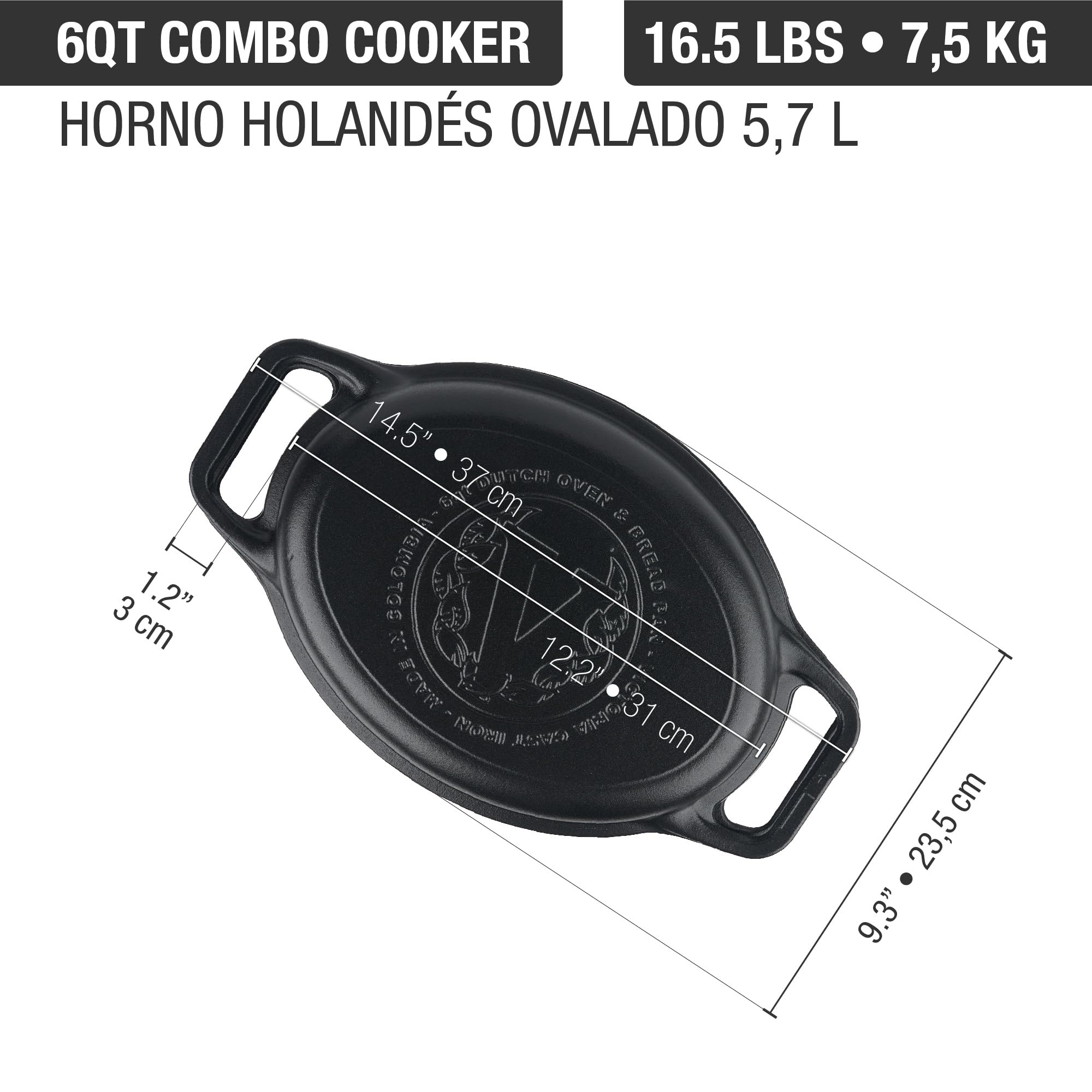 Victoria Holenderski piec indukcyjny garnek i patelnia żeliwna emaliowana 31 cm owalny, zestaw 2 szt. Cocotte 5,7 l, bez PTFE i PFOA, nadaje się do ognia, grilla, piekarnika, kuchenki ceramicznej,