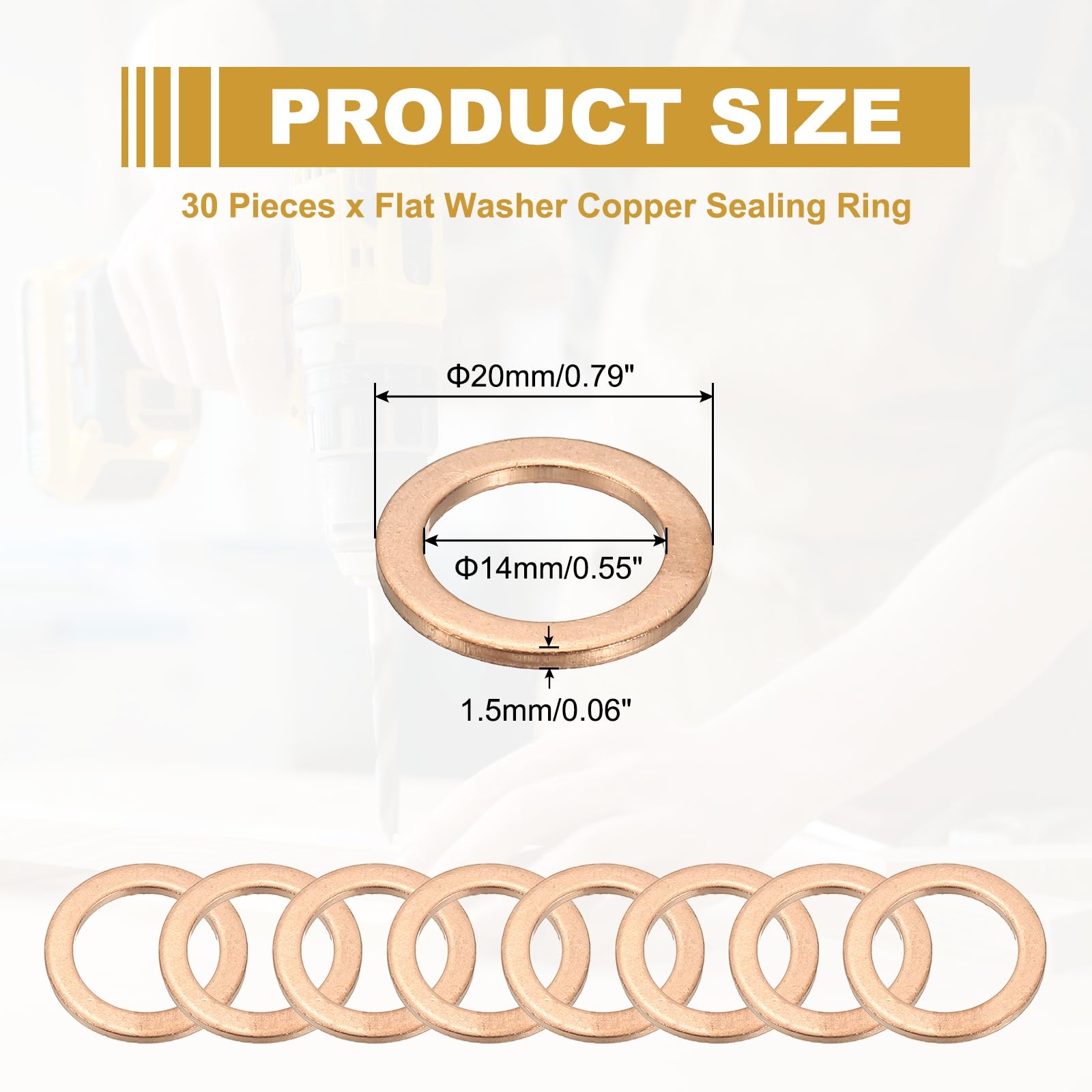 PATIKIL M14 Copper Washer Sealing Ring - Image 2