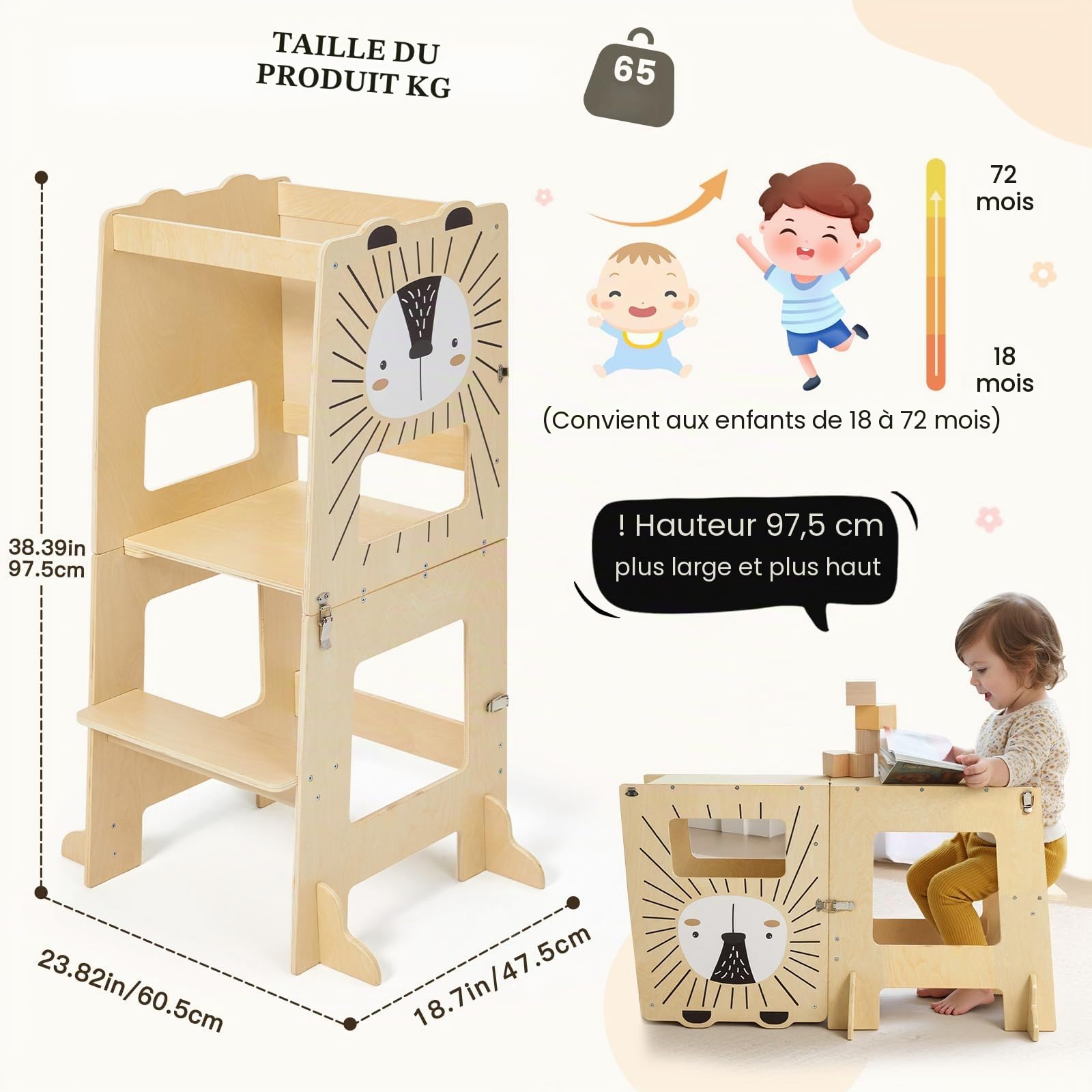 Labebe Tour d Observation Montessori 3 in 1 Grande Taille 1-3 Ans