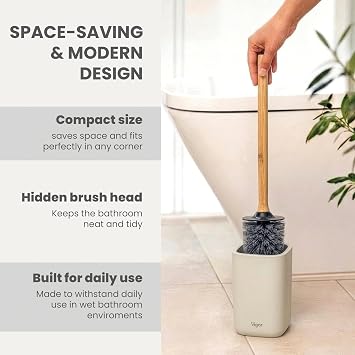Vigar Zense Toilet Brush and Holder Set, Polyresin Stone, Light Gray