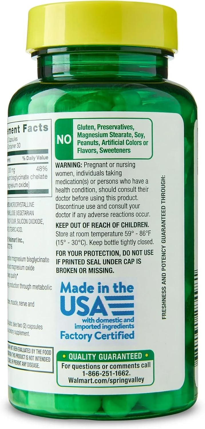 Spring Valley Magnesium Sleep Support Bone & Joint Health Dietary Supplement Vegetarian Capsules, 200 mg, 60 Count + SUREFECT Organizer.