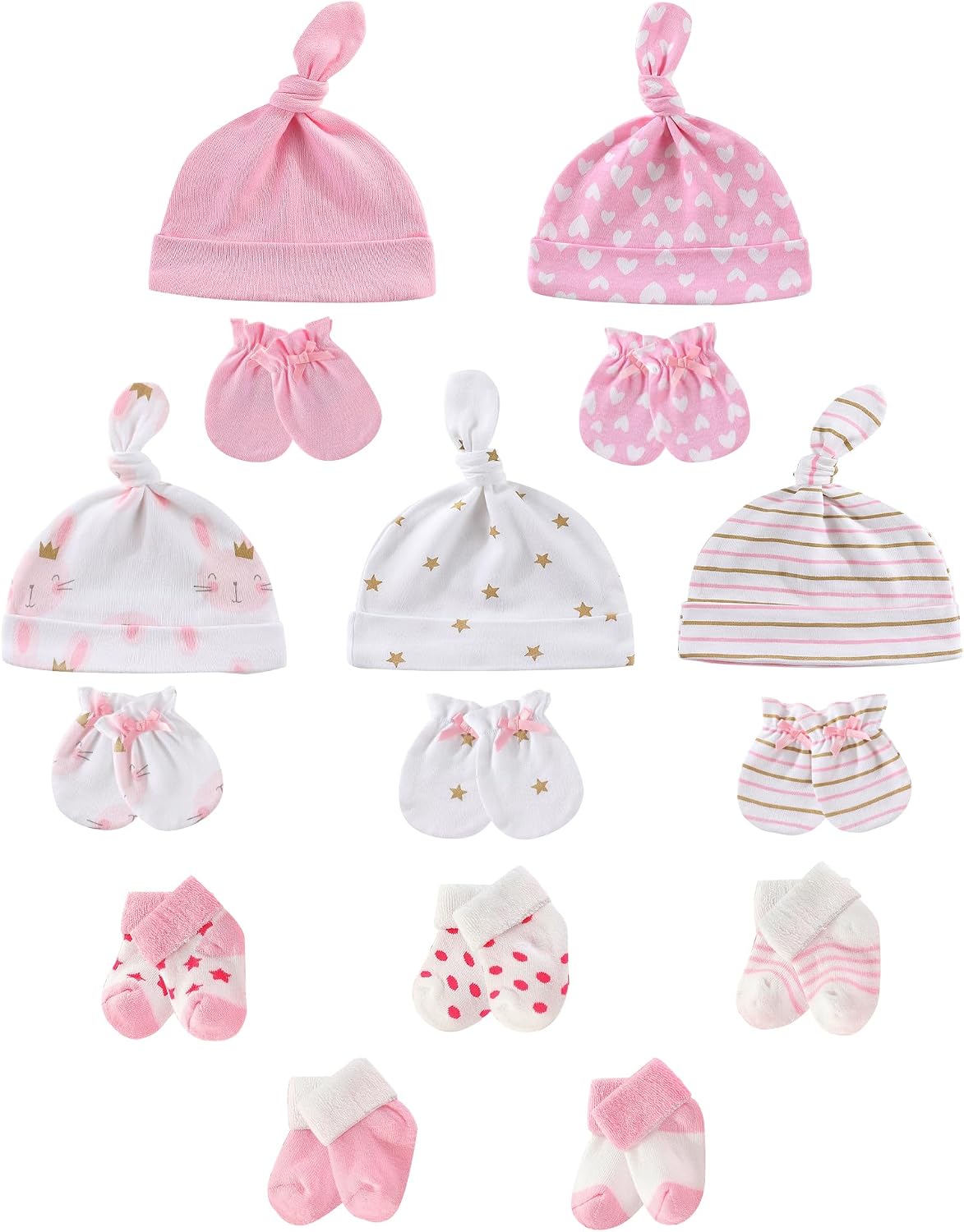 Baby Hats Mittens and Socks Set Soft Cotton Newborn Hat Glove for Boys Girls 0-6 Month
