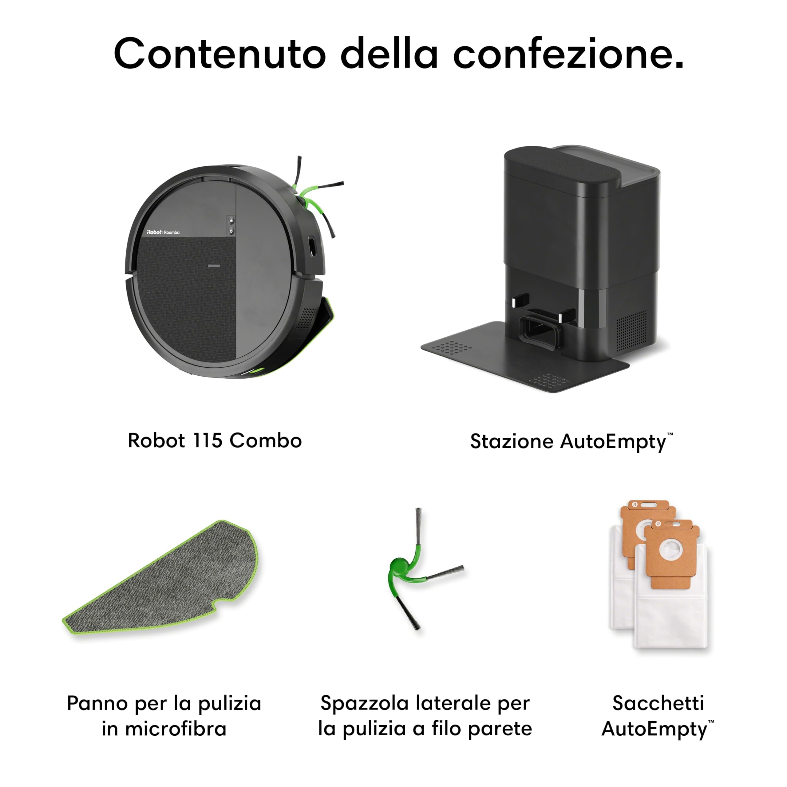 iRobot Roomba® 115 Combo Robot Aspirapolvere Lavapavimenti con AutoEmpty™ Dock, 15.000 Pa, SmartScrub™, Mappatura ClearView™ LiDAR, Aspirazione e Lavaggio 2 in 1, Nero