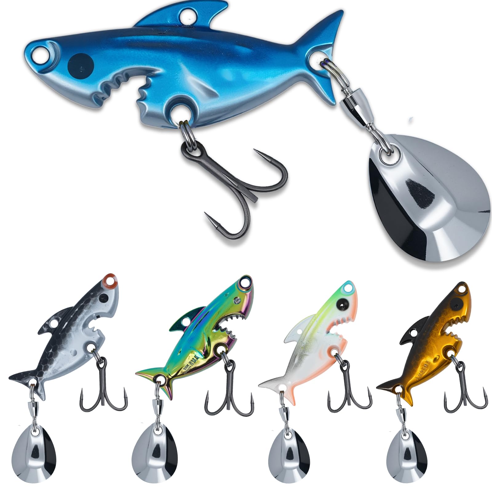 5pcs Shark-Shaped Fishing jigs with Spinner Blade, Ideal for Salmon, and Jigging, Perfect Spinner baits for bass,fishingversatile Fishing Lure Fishing Lure kit