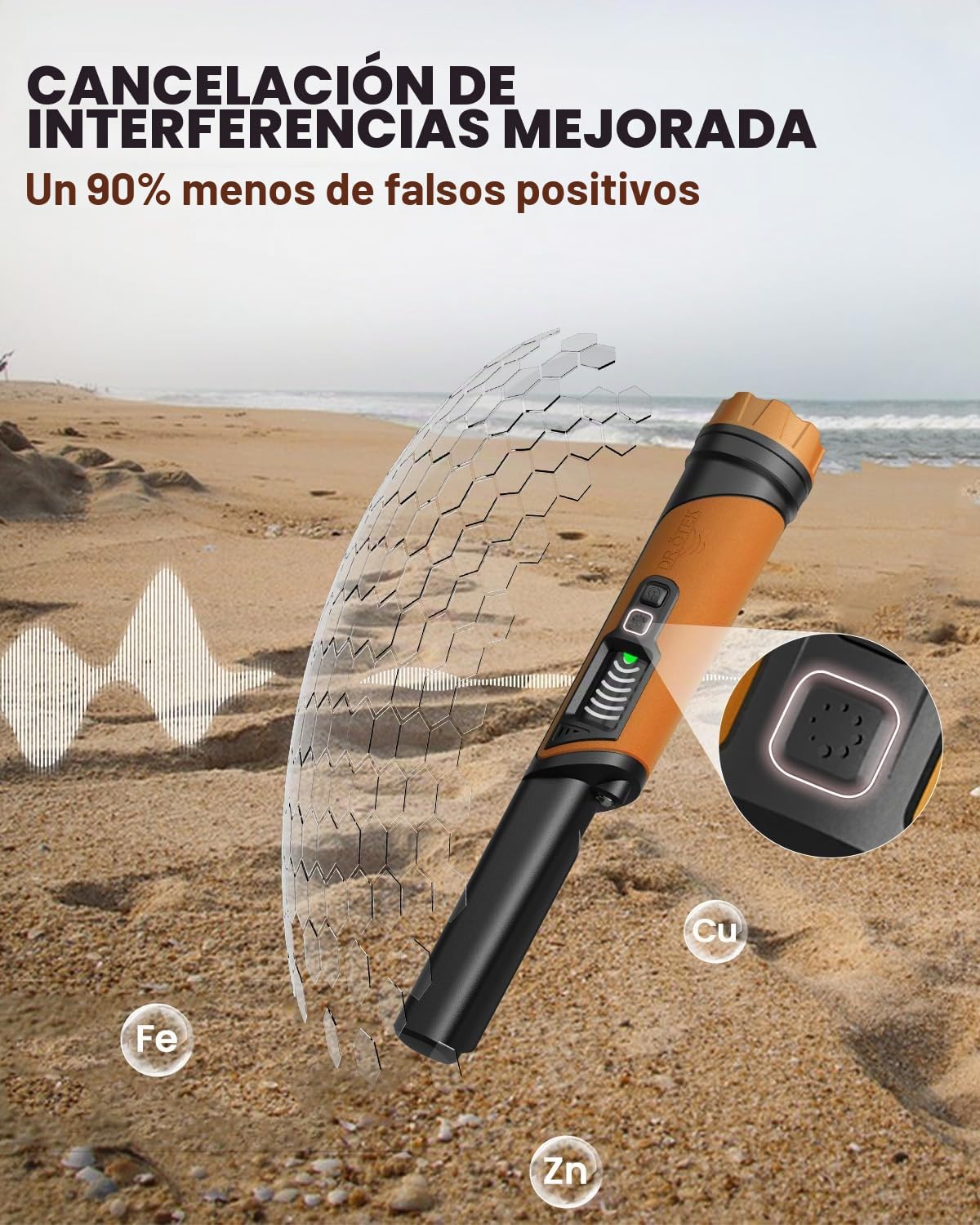 DR.ÖTEK Detector de metales Pinpointer IP68 totalmente impermeable submarino de mano puntero varita, pantalla LCD, detector de metales pequeño para adultos, alta precisión, 3 modos de alerta, para