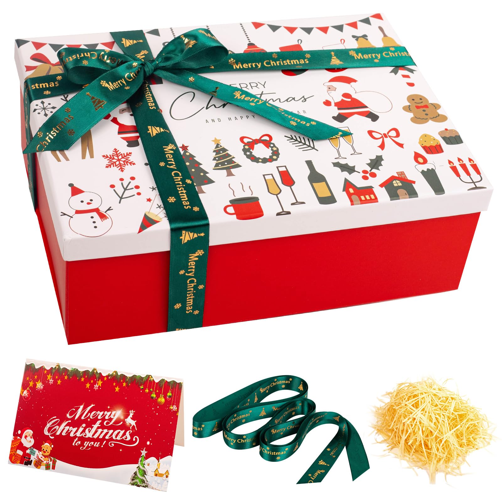 Red Christmas Gift Boxes for Present, Christmas Gift Box with White Lids