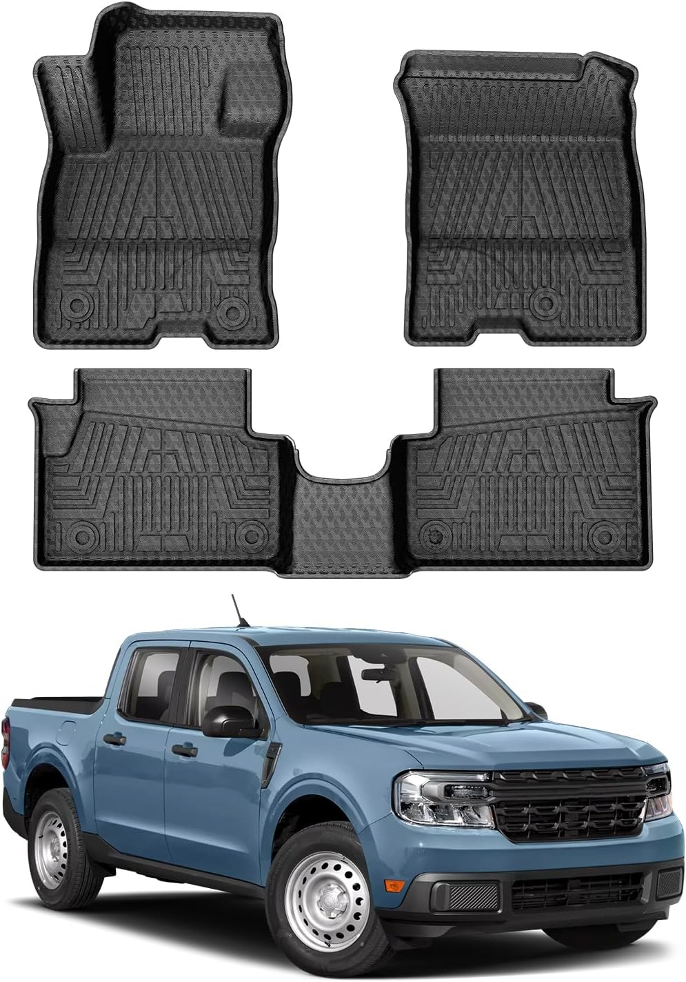 Auxko All-Weather Floor Mats For Ford Maverick Hybrid 2022-2025 - TPE Rubber Liners, Custom Fit, Odorless & Anti-Slip