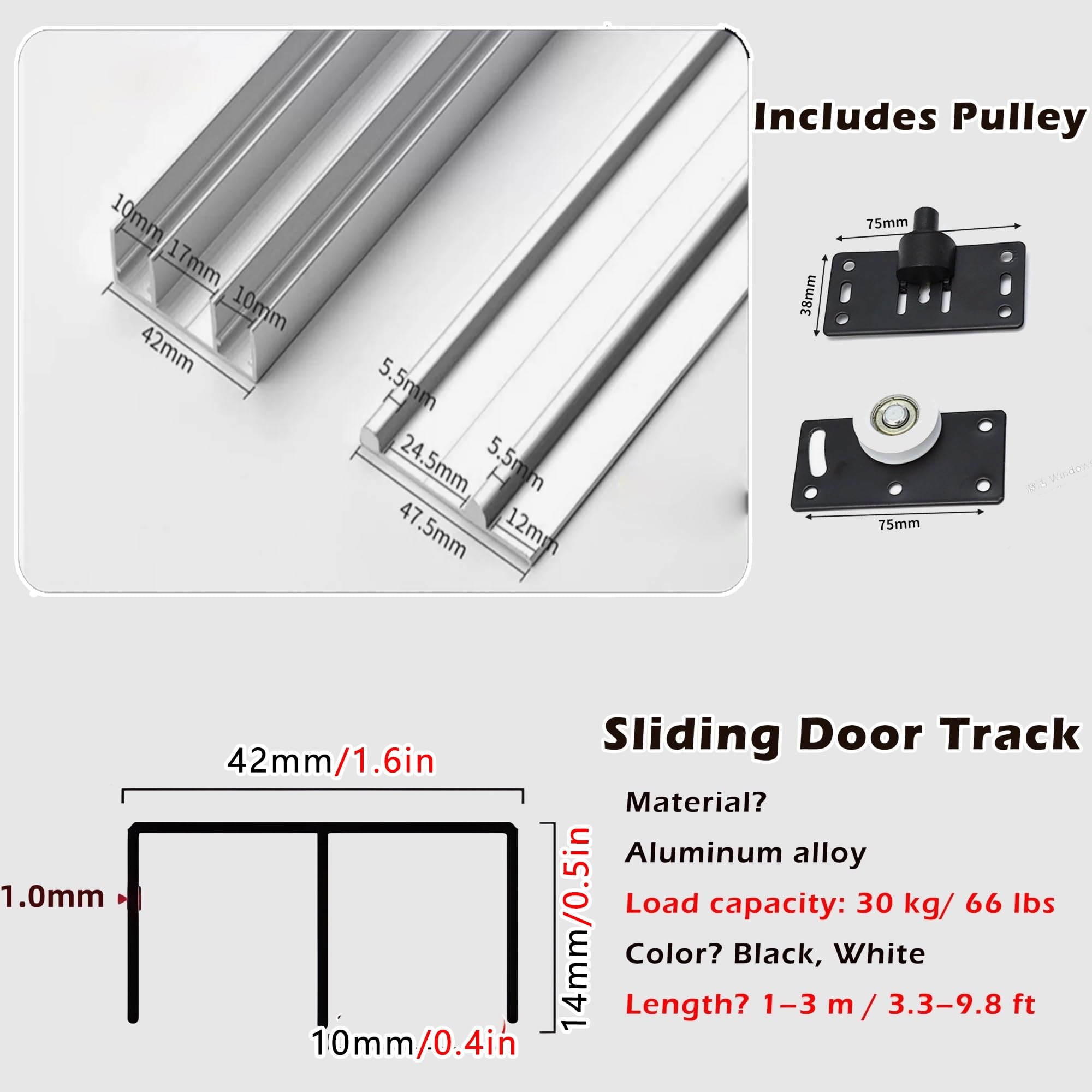 Juego de rieles de puerta corredera para armario, kit de panel de rieles dobles, kit de herrajes para puerta corredera doble, sistema de riel invisible para armario