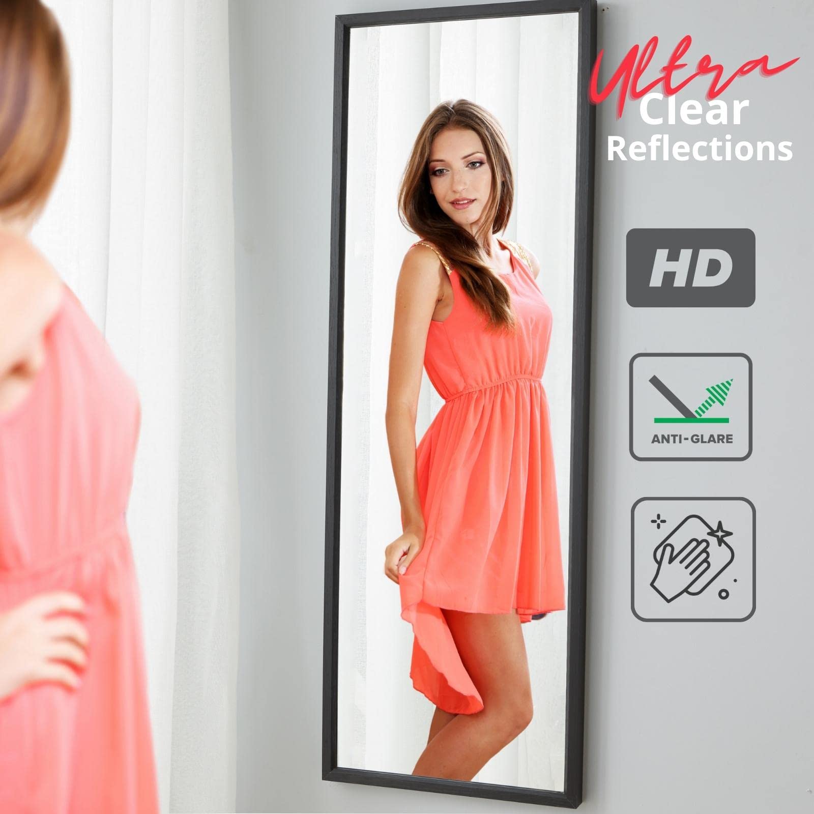 YOKUKINA Full Length Mirror 42.5"x14.4" Full Body Mirror Wall Mount Door Hanging Mirror, Wall Mirror Full Size Mirror for Bedroom (Black)