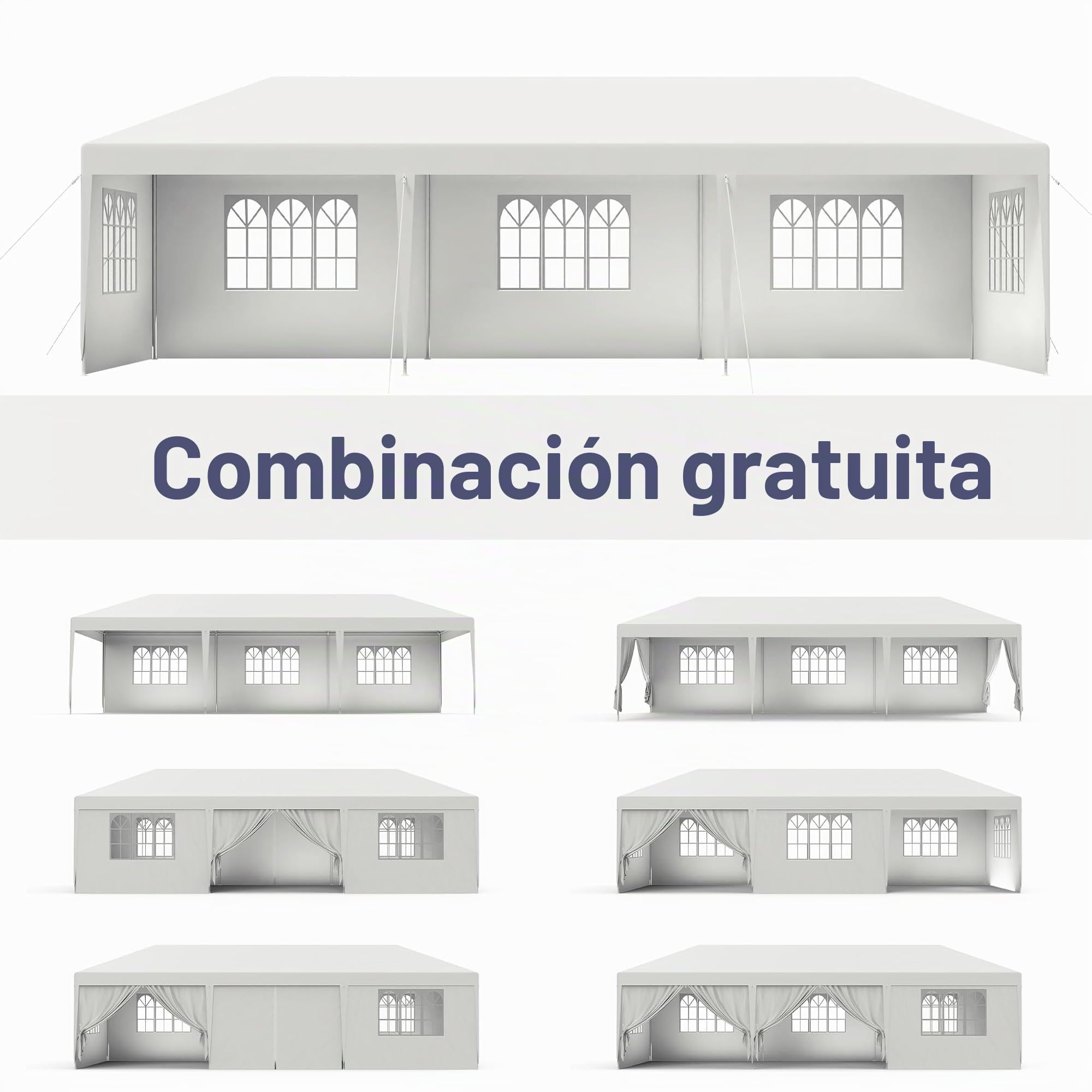 FIVMEN Carpa 3x3m Carpa para Fiestas con Paneles Laterales y Ventanas Pabellón de Jardín Cenador de Poliéster Protección UV Impermeable Gazebo Exterior, Blanco
