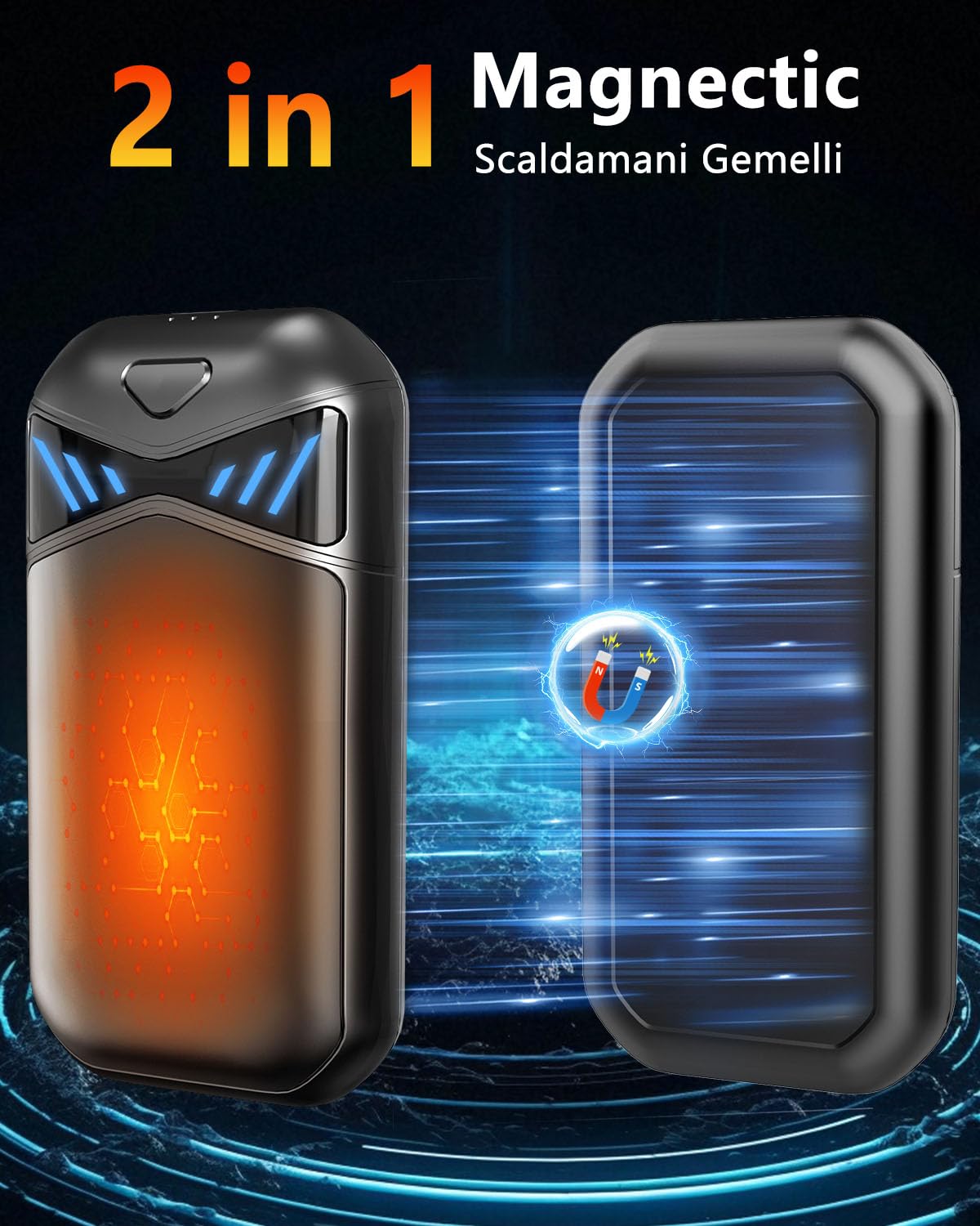 Scaldamani Ricaricabile Magnetico 2 in 1, Scalda Mani Elettrico Portatile, Ultra Leggero& Ultrasottile, Powerbank Scaldamani Calore con 3 Livelli, Riutilizzabile Regali, Adatto per Attività All'aperto