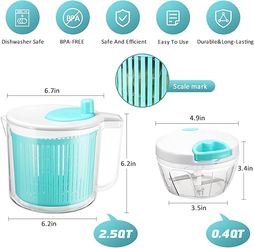 Miniatura 7 de Spinner de ensalada con juego de picador de verduras, cortador de lechuga para preparación de verduras, limpiador de frutas, secadora de verduras,