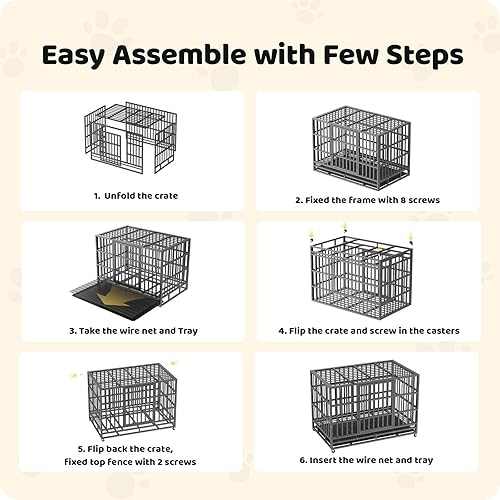 Miniatura 7 de Jaula para Perros Indestructible de Servicio Pesado de 78 pulgadas con Bandejas Removibles, Puerta Doble a Prueba de Escape para Perros con Alta