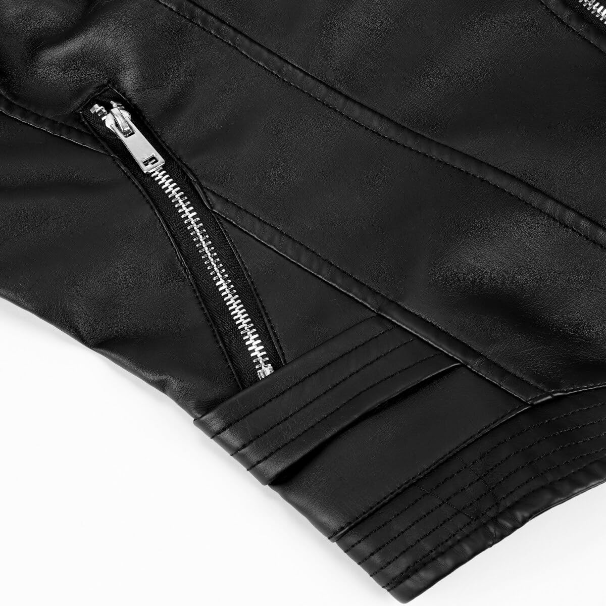 YYNUDA Giacca da donna in pelle con chiusura lampo, antivento, colletto alto, giacca da motociclista per primavera e autunno