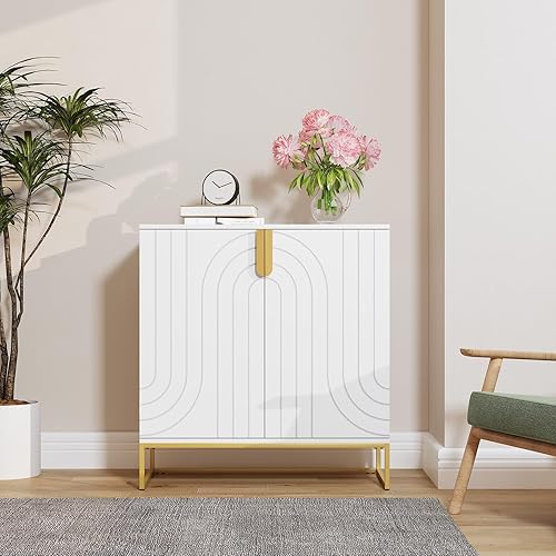 HLR Sideboard Buffet Cabinet with Storage, Modern Accent Cabinet Adjustable Shelves Wooden Storage Cabinets for Kitchen, Dining Room, Living Room, Coffee Bar, Garage, Entryway, White