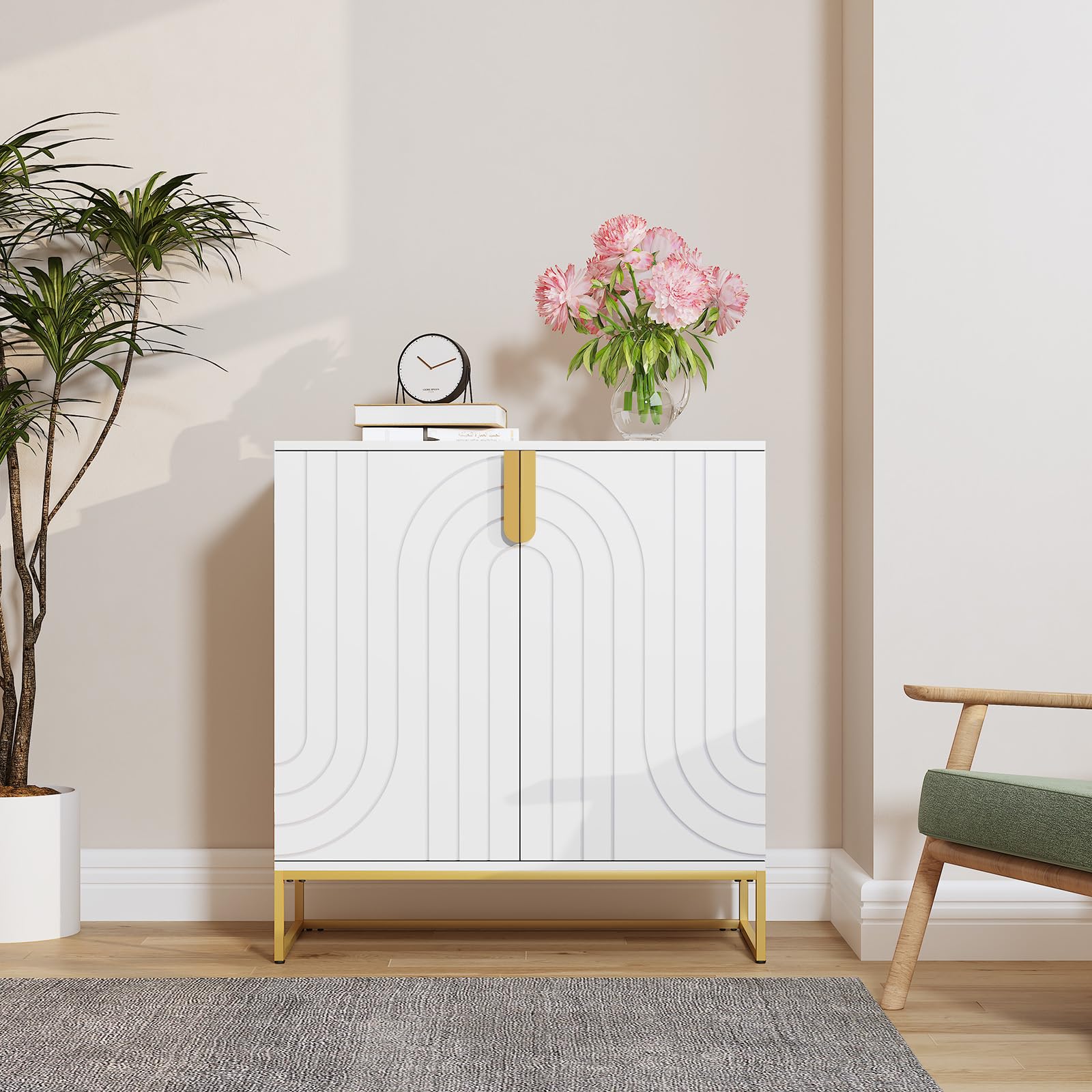 HLR Sideboard Buffet Cabinet with Storage, Modern Accent Cabinet Adjustable Shelves Wooden Storage Cabinets for Kitchen, Dining Room, Living Room,