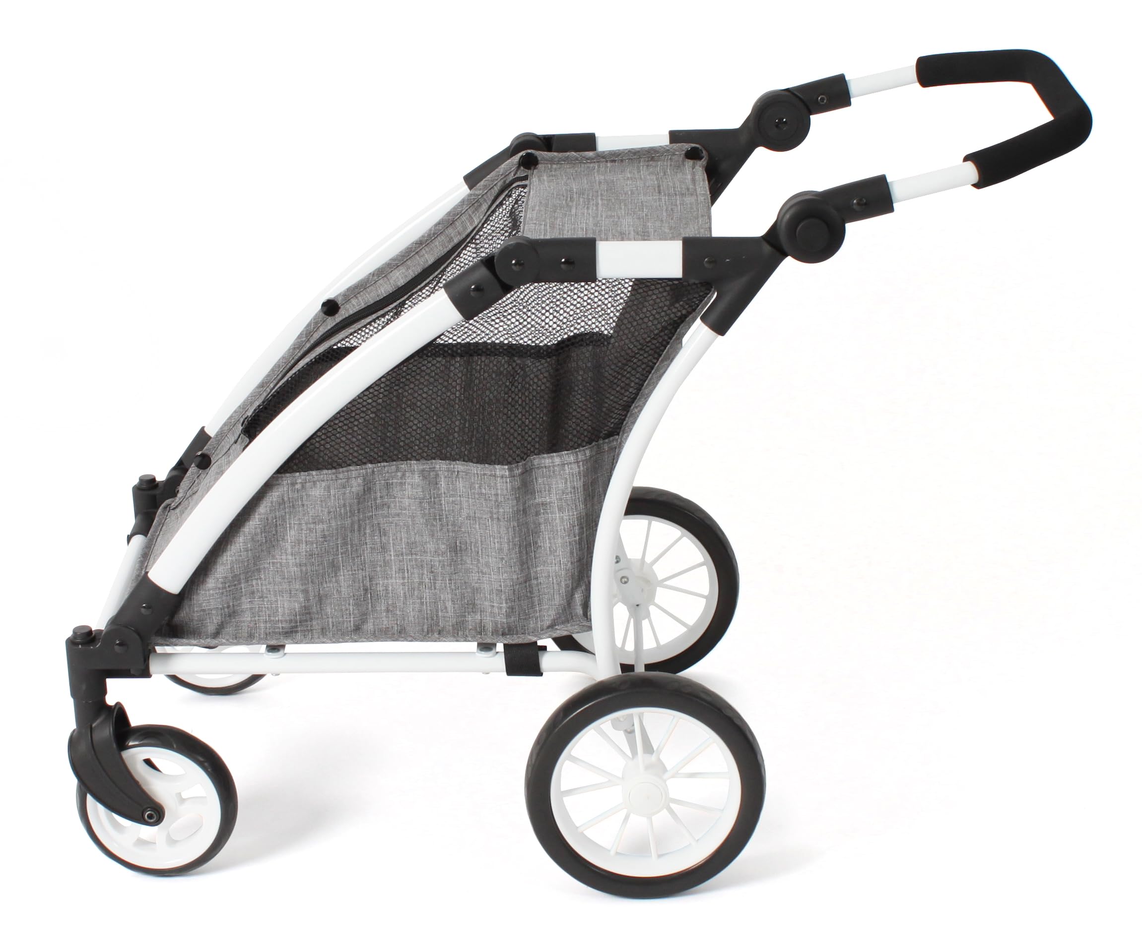 Bayer Chic 2000 Roadster | Zwillings-Puppenwagen Jeans Grau | Verstellbar | Sportlicher Puppentrailer für 2 Puppen (bis 46 cm). Höhenverstellbarer Schieber (33–71 cm). Jeans Grau. Robust & Chic.