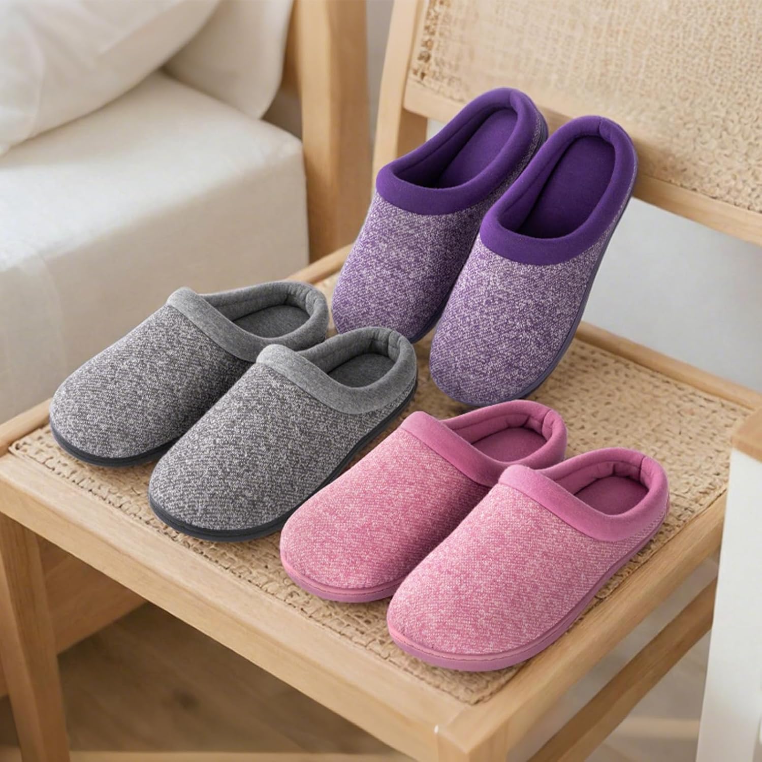 HomeTop Women's Knit Memory Foam Slippers Warm Soft House Shoes with Anti-slip Sole - Image 6