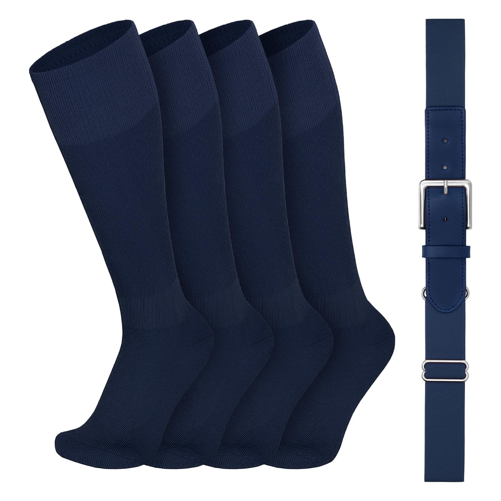 VONMELLI Youth Baseball Belt and Socks Combo, Elastic Softball Belts and Socks for Boys and Adult (2 Pairs of Socks &amp; 1 Belt)