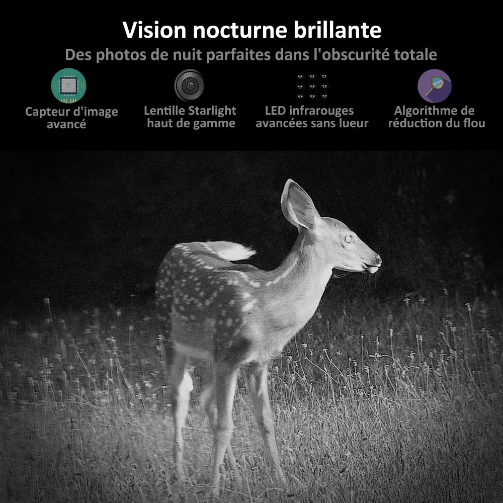 GardePro A3S Camera de Chasse, 64MP 1296P H.264 Vidéo Caméra de Chasse | Camera Chasse Sans Lueur 940 nm, 0,1s Camera Detecteur de Mouvement, Camera Vision Nocturne Animaux, Piege Photographique