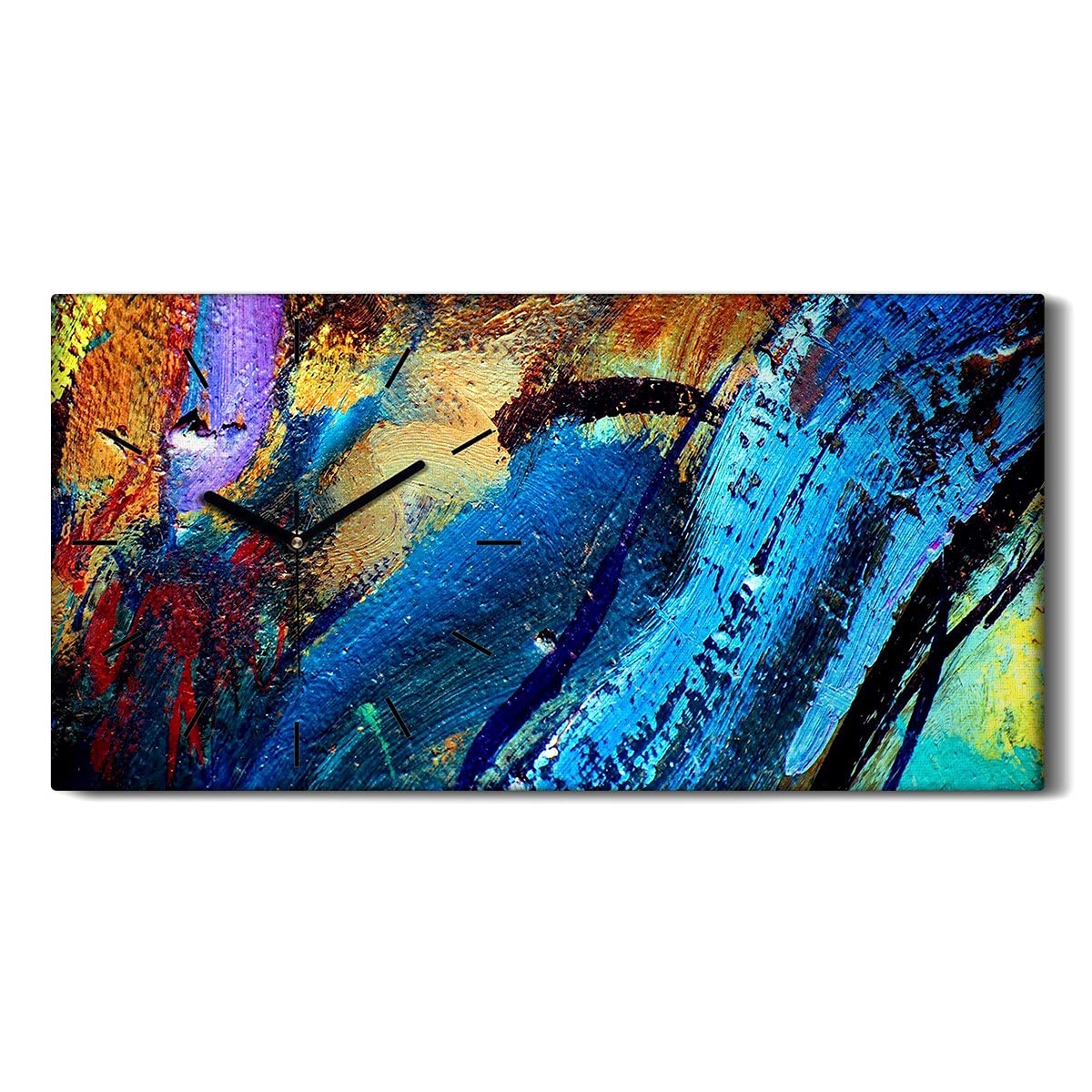 Horloge sur Toile 60x30cm Salon au Design de Peinture Chaotique Abstraite sans Tic-Tac