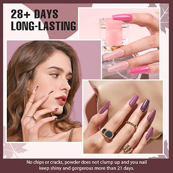 4 Colors Dip Nails Powder Kit, AZUREBEAUTY Fall Winter Brown Purple Dipping Powder Starter Set with Base & Top Coat Activator Recycling Tray for French Nail Art Manicure Salon DIY at Home