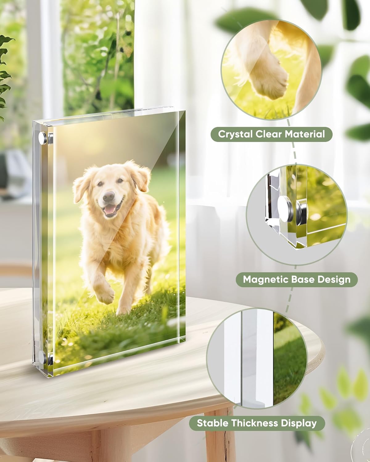 5x7 Acrylic Picture Frames 3 Pack, Clear Magnetic Picture Frames 5x7, Double Sided Photo Frameless Free Standing Tabletop Display for Home & Office Decor