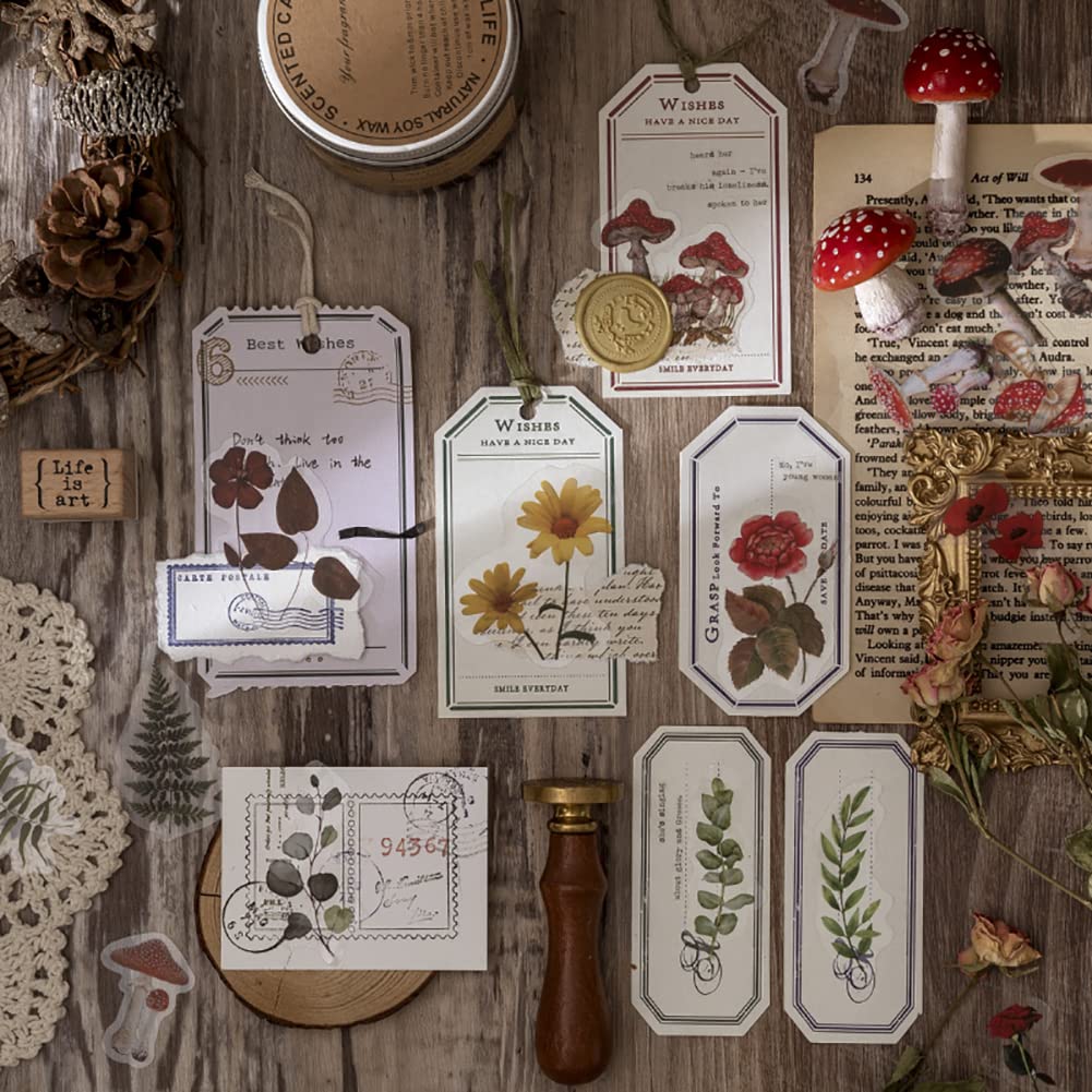 320 Adesivi Decorativi Vintage In PET Trasparente: Set Floreale Con Piante, Fiori, Margherite E Funghi - Per Scrapbooking E DIY - 4