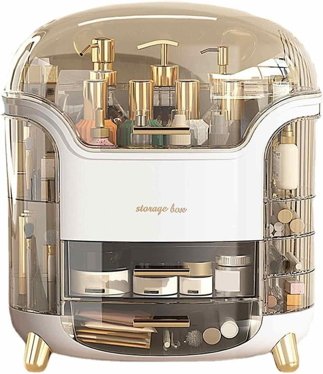 Kousee Make Up Storage Organizer Box Skincare Display Case Dust Water Proof, Vanity Organiser with Drawers for Cosmetics, Lipsticks, Perfume-Ideal for Bathroom Countertop, Bedroom Dresser