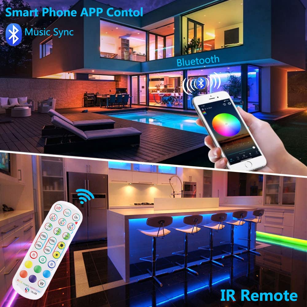 XUNATA Kit Bluetooth luce di Neon RGB Flessibile, WS2812B Pixel Flat striscia LED impermeabile + Controller di sincronizzazione della musica e remoto+ Alimentazione da 5 V 2 A DC (5m)