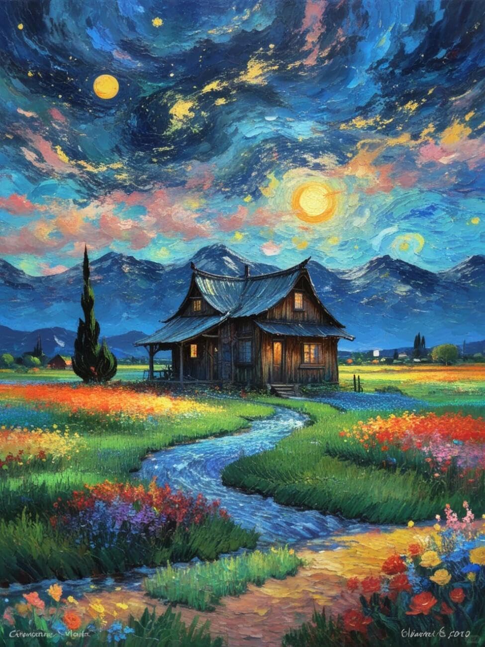 Henypt Cross Stitch Kit Fantasy House Landscape DIY Arts Aand Craft Kit for Adults Beginners with Accessories Handmade DIY/Gifts 14CT 40x50cm