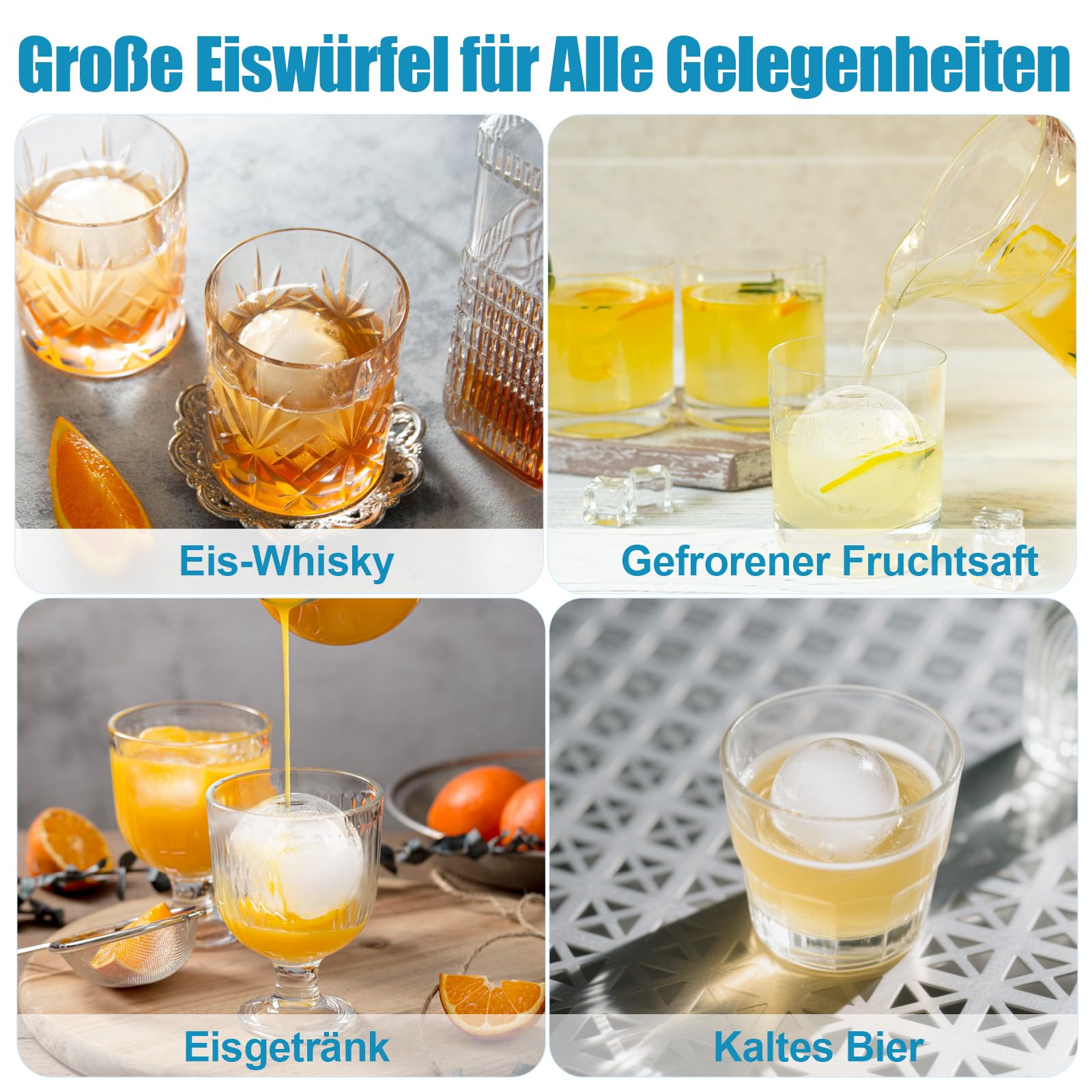 Runde Eiswürfelform Aus Silikon Mit Deckel – BPA-frei, Für Große Kugel-Eiswürfel (Ø 4,5 Cm), Inkl. Trichter