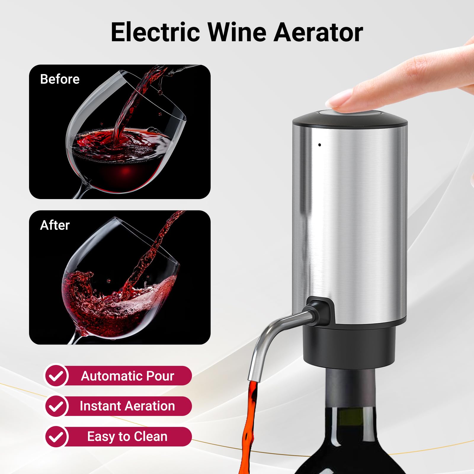 Todeco Set de Vino Eléctrico, Sacacorchos USB-C con Aireador y Tapón