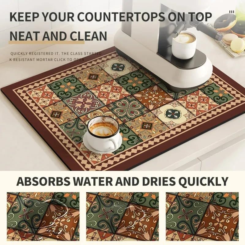 Image of Dratal Coffee Mat for Espresso Machine Station Accessories and Organizer, Hide Stain Rubber Backed Absorbent Dish Drying Pad for Kitchen Counter. (White)