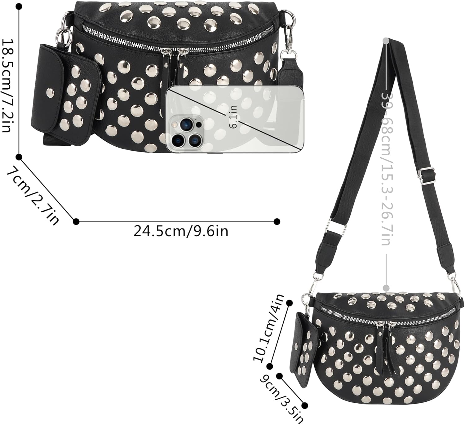 Women Rivet Faux Leather Fanny Pack Waist Bag Chest Bag Crossbody Shoulder Bag - Image 4