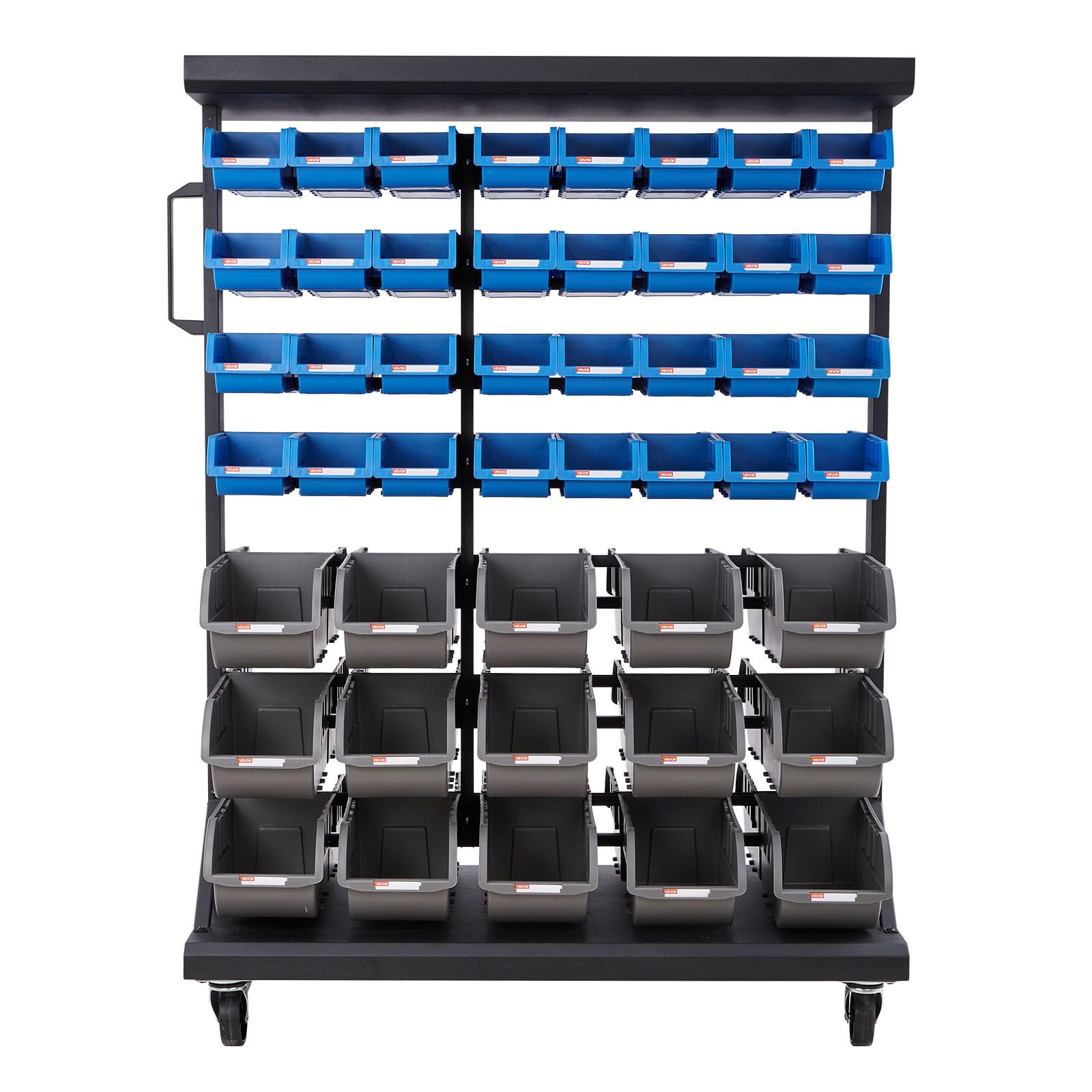 VEVOR Estantería Móvil de Plástico con Ruedas, 7 Niveles y Doble Cara, para 94 Contenedores, Carga Máxima por Nivel 40 kg, para Garaje, Almacén, Oficina, Restaurante y Aula, 900 x 500 x 1245 mm