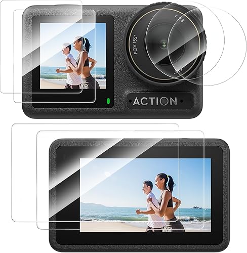 TELESIN Protector de lente de vidrio templado (paquete de 2, 6 unidades) para DJI Action 4 3 Película de pantalla de cámara Cubierta de lente a