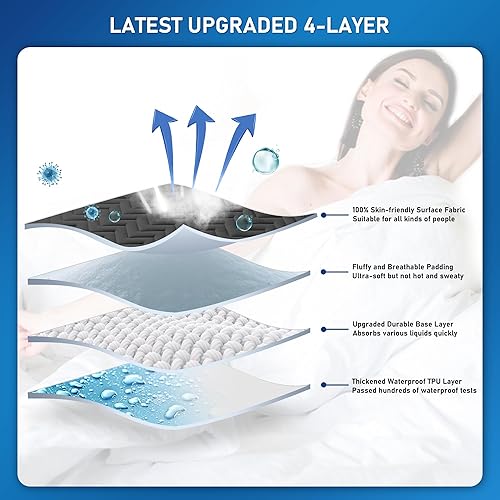 Miniatura 3 de UNILIBRA Protector de colchón de tamaño individual acolchado impermeable, protector de colchón ajustable con relleno transpirable ultra suave, funda