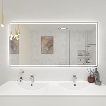60x30 LED Bathroom Mirror with Lights, Anti-Fog Wall Mounted Smart Vanity Mirror with Front & Backlit Lit, Dimmable, Memory Function, Touch Screen Mirror for Makeup Shaving Horizontal/Vertical