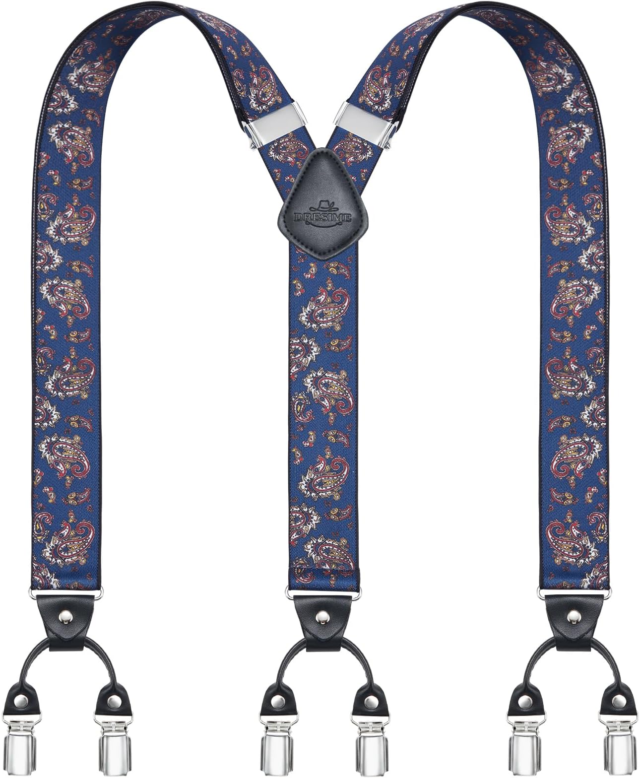 DresimeMens Braces for Trousers with 6 Strong Metal Clips, Y-Back 3.5cm Wide Heavy Duty Adjustable Elastic Suspenders for Men & Women