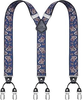 Suspender Mens Braces for Trousers with 6 Strong Metal Clips, Y-Back Adjustable Suspenders Trouser Braces Heavy Duty Elastic Mens Suspenders